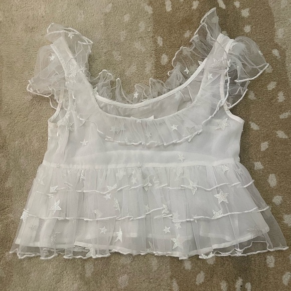 Storia white sheer star tank top blouse women’s size medium - Picture 2 of 8